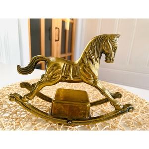 Vintage 1960s Enesco Brass Wind Musical Rocking Horse Collectible Figurine